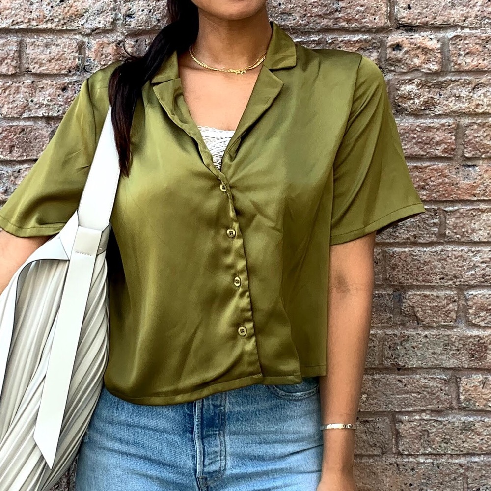 Satin green top